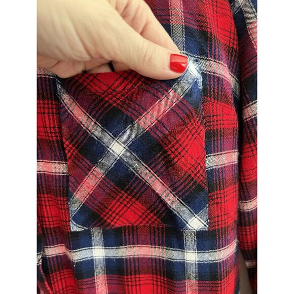 KUT FROM THE KLOTH Red Plaid Mix Media Button Up Shirt Blouse - Picture 6 of 13